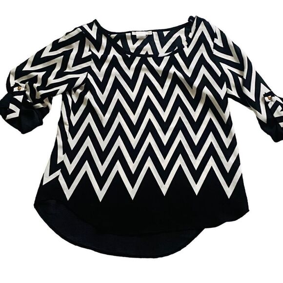 VTG A’Gaci Blouse Black White Chevron Sheer Made In USA Sz S Vintage Classic, S2 - Picture 3 of 7